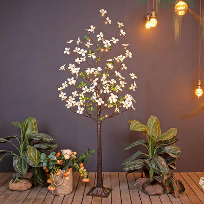 6FT Lighted White Magnolia Tree 120 LED Artificial Flowers Tree with Lights for Decor Inside and Outside Home Patio Wedding Festival Christmas Decoration Warm White