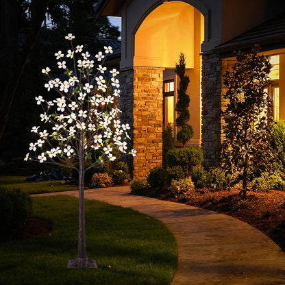 6FT Lighted White Magnolia Tree 120 LED Artificial Flowers Tree with Lights for Decor Inside and Outside Home Patio Wedding Festival Christmas Decoration Warm White