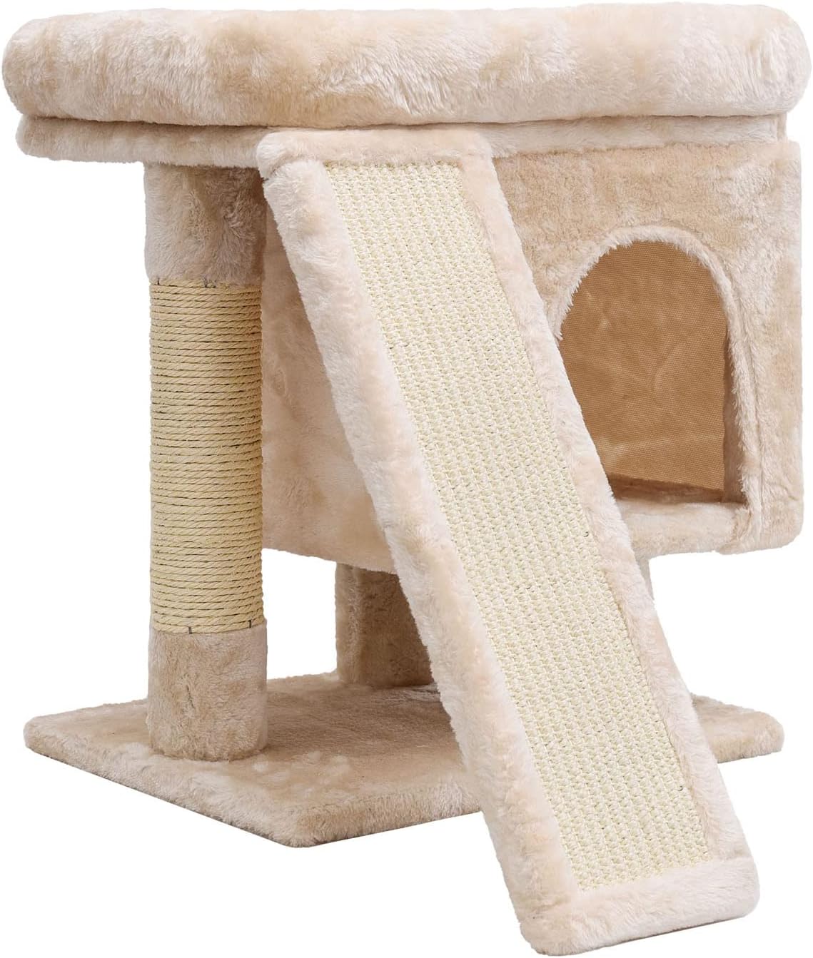 YANDLVY Small Cat Tower for Cats, Cute Cat Tree for Indoor Cats, Kittens Condo with Scratching Post and Board, Cat Cave, Modern Cat Activity House with Plush Perch (Green)
