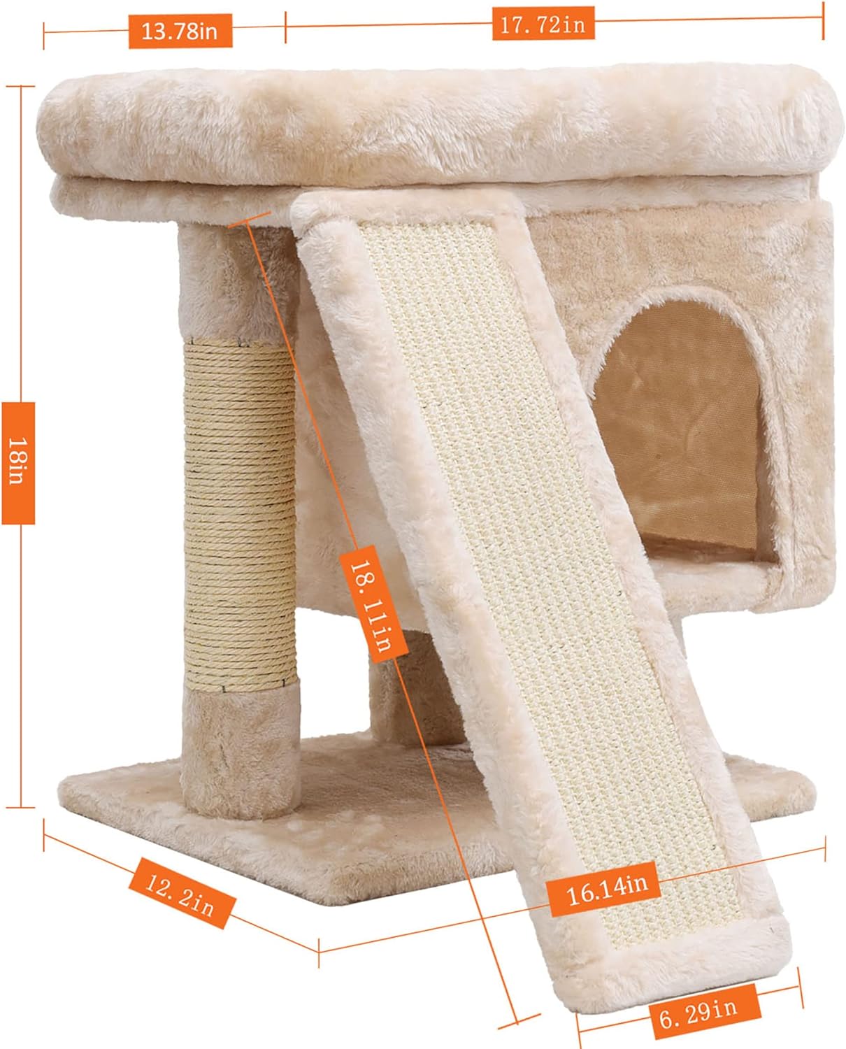 YANDLVY Small Cat Tower for Cats, Cute Cat Tree for Indoor Cats, Kittens Condo with Scratching Post and Board, Cat Cave, Modern Cat Activity House with Plush Perch (Green)
