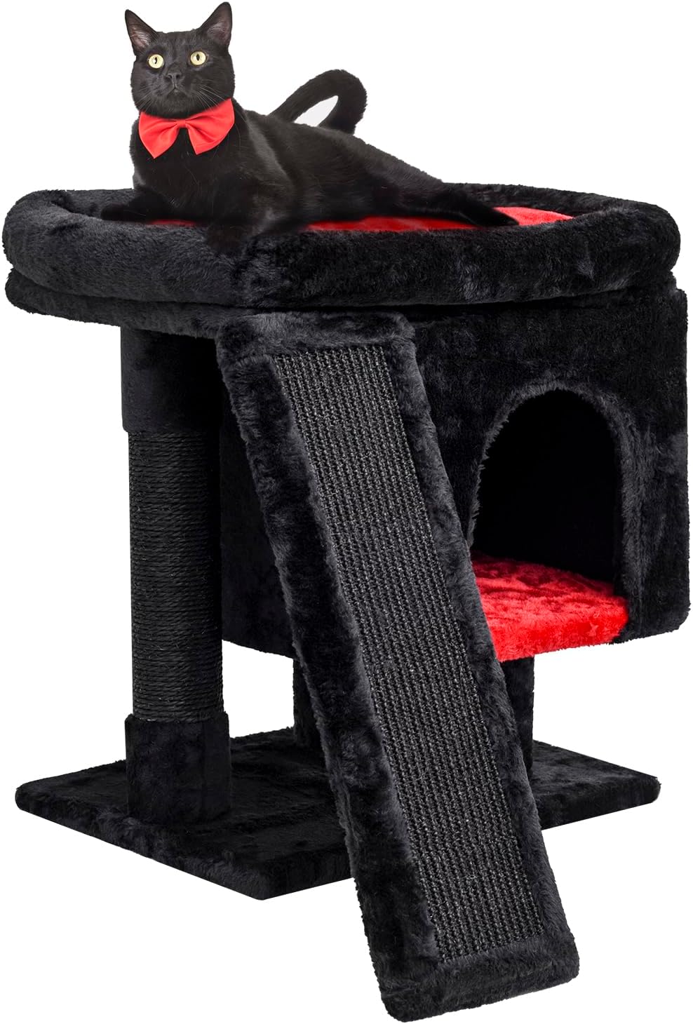 YANDLVY Small Cat Tower for Cats, Cute Cat Tree for Indoor Cats, Kittens Condo with Scratching Post and Board, Cat Cave, Modern Cat Activity House with Plush Perch (Green)