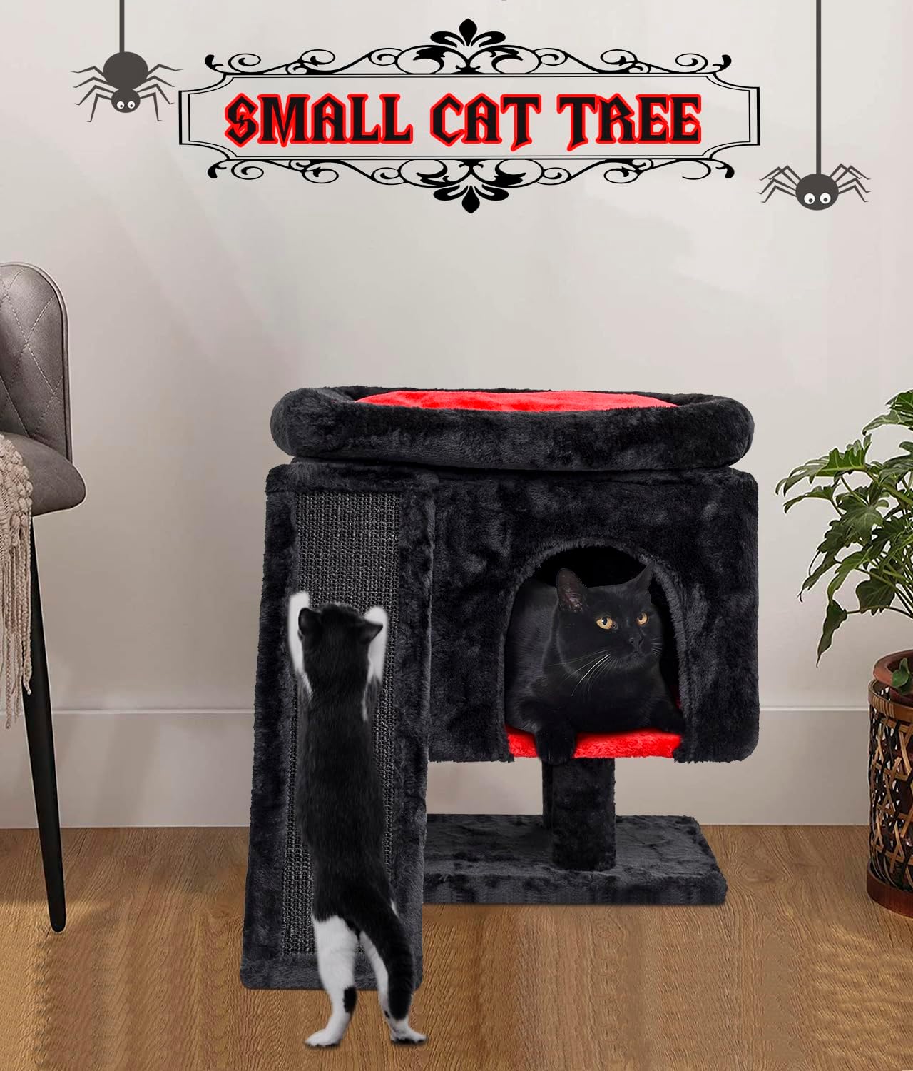 YANDLVY Small Cat Tower for Cats, Cute Cat Tree for Indoor Cats, Kittens Condo with Scratching Post and Board, Cat Cave, Modern Cat Activity House with Plush Perch (Green)