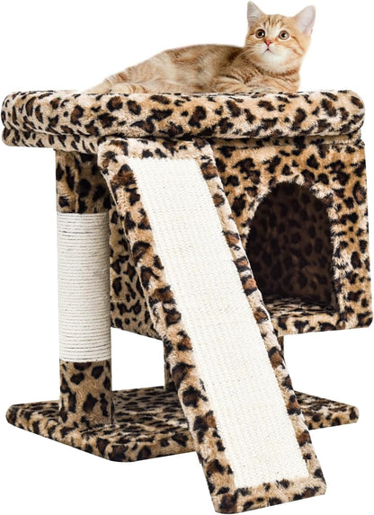 YANDLVY Small Cat Tower for Cats, Cute Cat Tree for Indoor Cats, Kittens Condo with Scratching Post and Board, Cat Cave, Modern Cat Activity House with Plush Perch (Green)