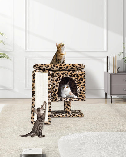 YANDLVY Small Cat Tower for Cats, Cute Cat Tree for Indoor Cats, Kittens Condo with Scratching Post and Board, Cat Cave, Modern Cat Activity House with Plush Perch (Green)