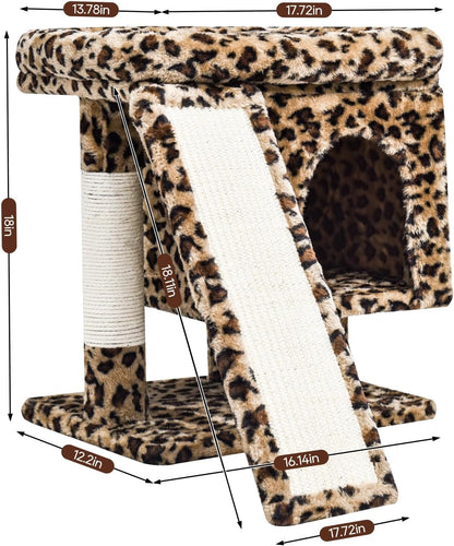 YANDLVY Small Cat Tower for Cats, Cute Cat Tree for Indoor Cats, Kittens Condo with Scratching Post and Board, Cat Cave, Modern Cat Activity House with Plush Perch (Green)