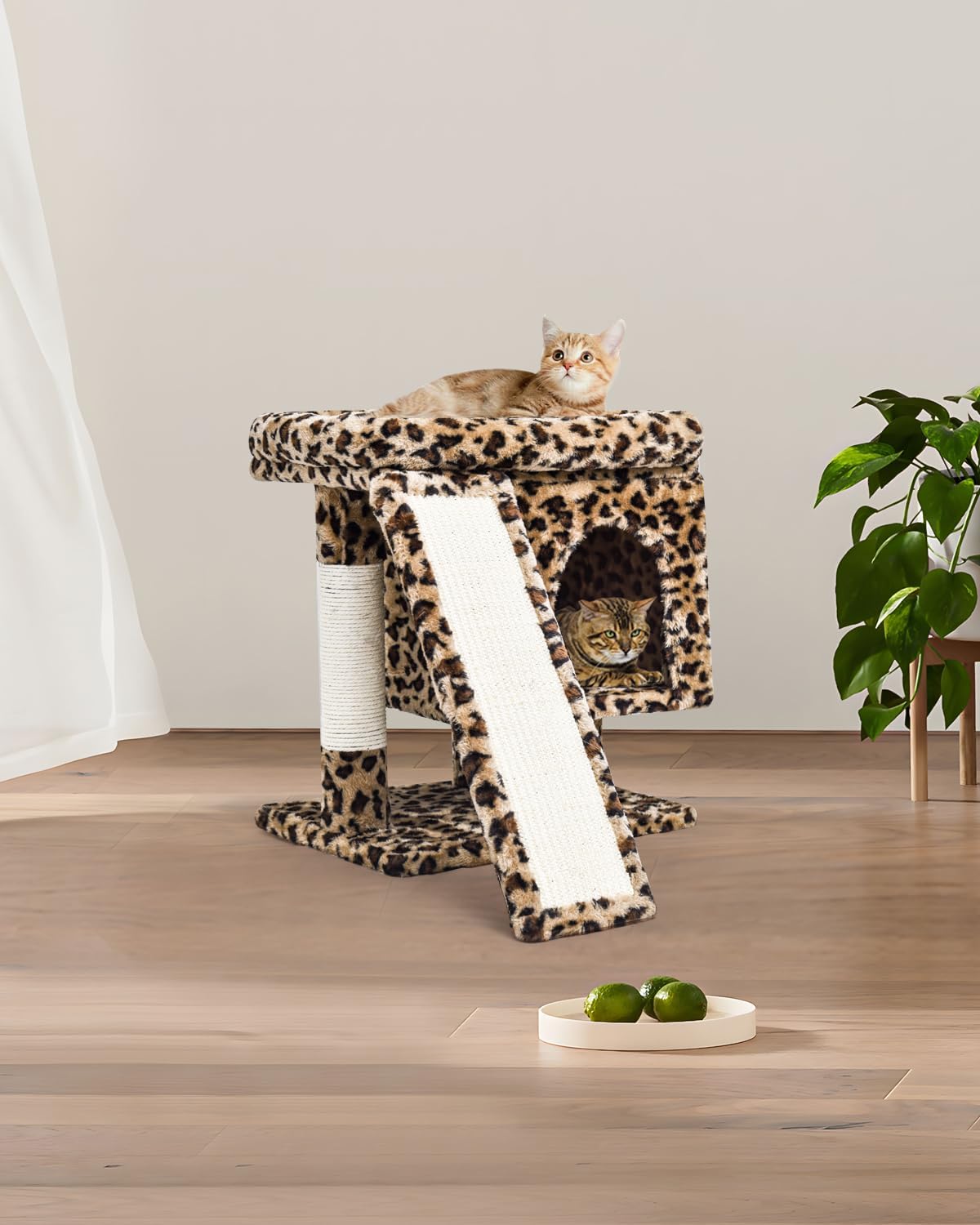 YANDLVY Small Cat Tower for Cats, Cute Cat Tree for Indoor Cats, Kittens Condo with Scratching Post and Board, Cat Cave, Modern Cat Activity House with Plush Perch (Green)