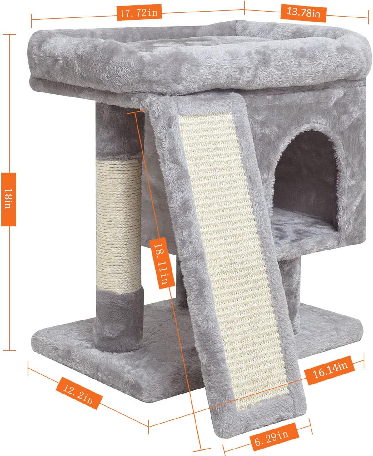 YANDLVY Small Cat Tower for Cats, Cute Cat Tree for Indoor Cats, Kittens Condo with Scratching Post and Board, Cat Cave, Modern Cat Activity House with Plush Perch (Green)