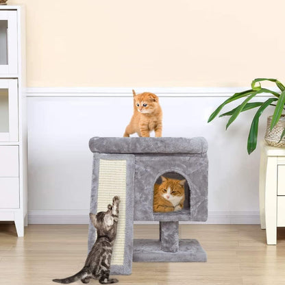YANDLVY Small Cat Tower for Cats, Cute Cat Tree for Indoor Cats, Kittens Condo with Scratching Post and Board, Cat Cave, Modern Cat Activity House with Plush Perch (Green)