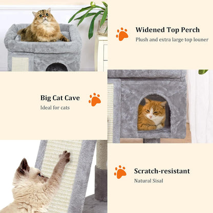 YANDLVY Small Cat Tower for Cats, Cute Cat Tree for Indoor Cats, Kittens Condo with Scratching Post and Board, Cat Cave, Modern Cat Activity House with Plush Perch (Green)