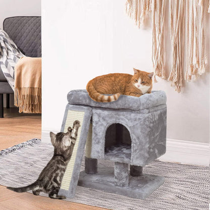 YANDLVY Small Cat Tower for Cats, Cute Cat Tree for Indoor Cats, Kittens Condo with Scratching Post and Board, Cat Cave, Modern Cat Activity House with Plush Perch (Green)