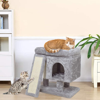 YANDLVY Small Cat Tower for Cats, Cute Cat Tree for Indoor Cats, Kittens Condo with Scratching Post and Board, Cat Cave, Modern Cat Activity House with Plush Perch (Green)