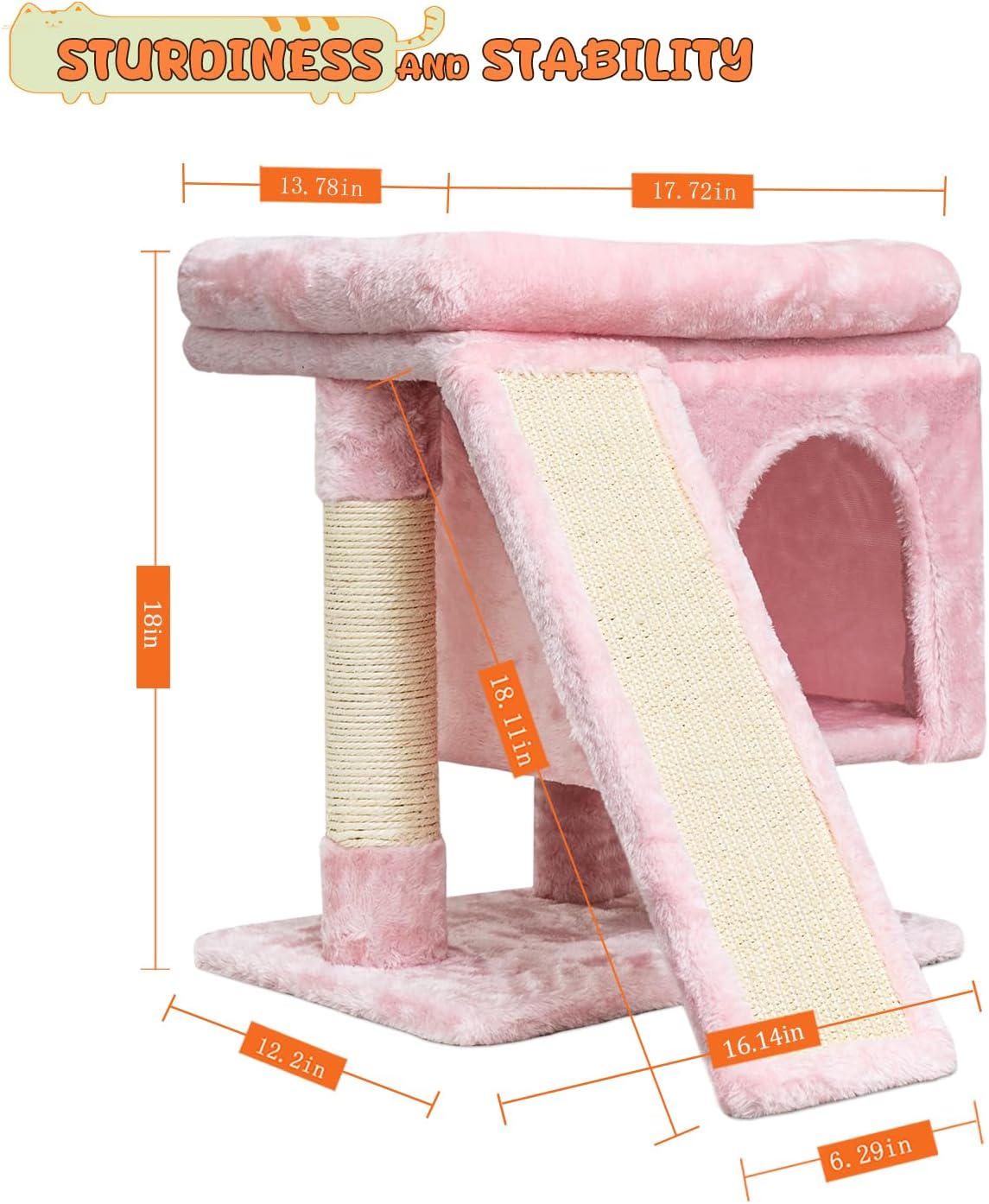 YANDLVY Small Cat Tower for Cats, Cute Cat Tree for Indoor Cats, Kittens Condo with Scratching Post and Board, Cat Cave, Modern Cat Activity House with Plush Perch (Green)