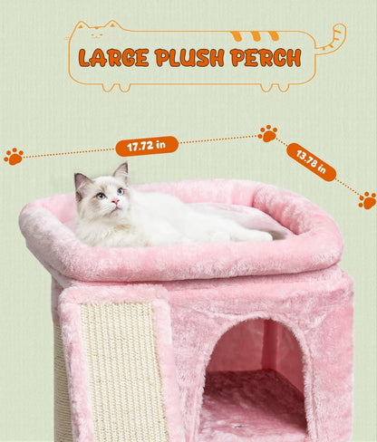 YANDLVY Small Cat Tower for Cats, Cute Cat Tree for Indoor Cats, Kittens Condo with Scratching Post and Board, Cat Cave, Modern Cat Activity House with Plush Perch (Green)