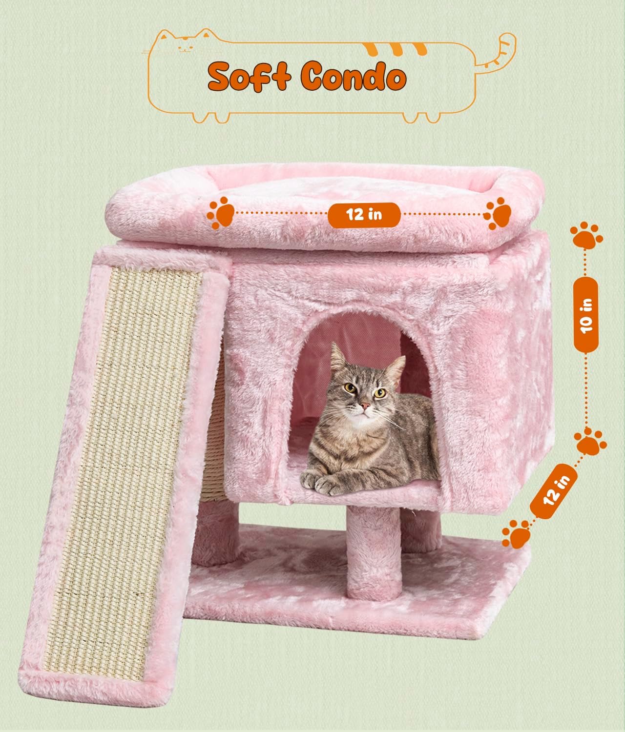 YANDLVY Small Cat Tower for Cats, Cute Cat Tree for Indoor Cats, Kittens Condo with Scratching Post and Board, Cat Cave, Modern Cat Activity House with Plush Perch (Green)