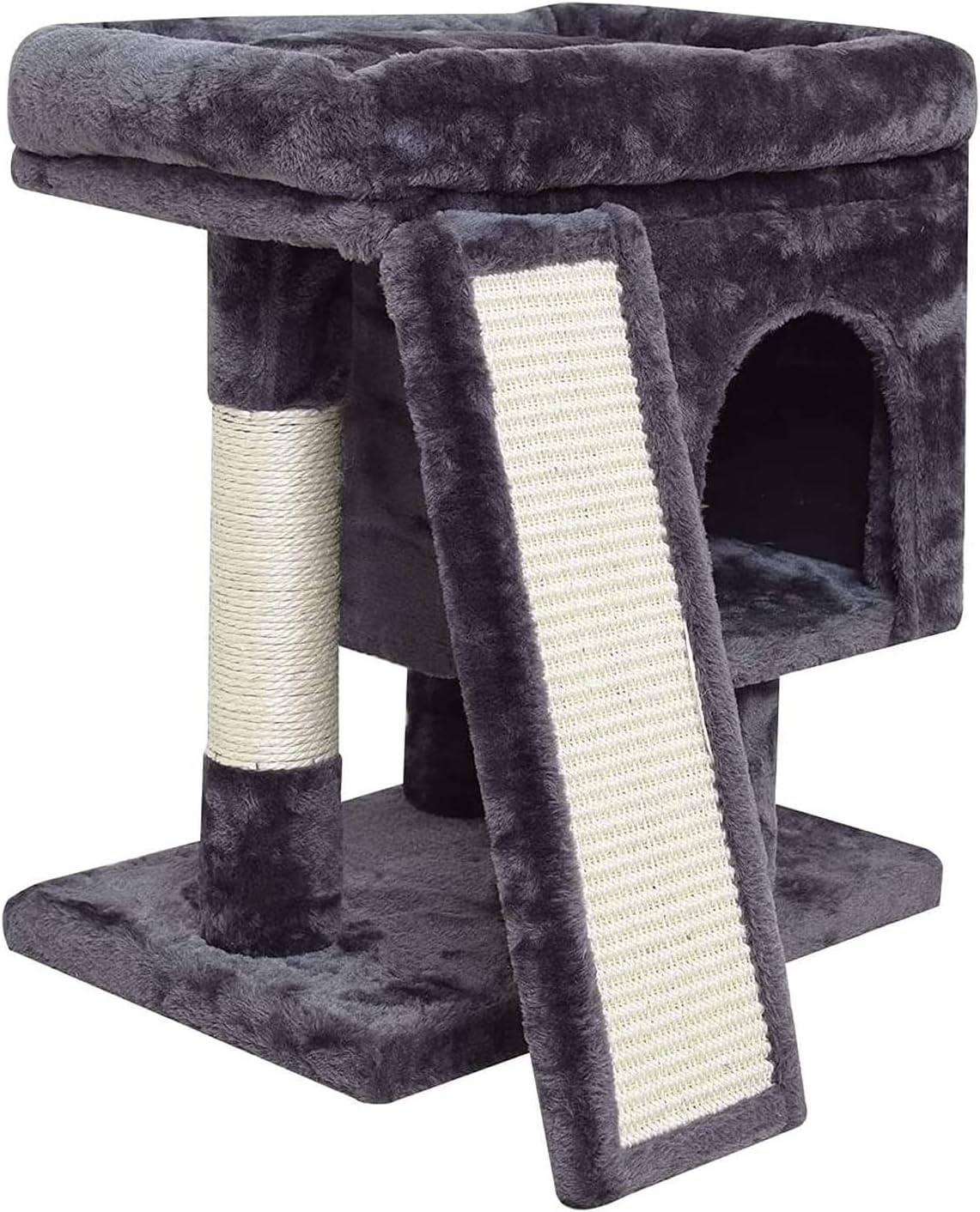 YANDLVY Small Cat Tower for Cats, Cute Cat Tree for Indoor Cats, Kittens Condo with Scratching Post and Board, Cat Cave, Modern Cat Activity House with Plush Perch (Green)
