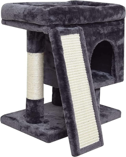YANDLVY Small Cat Tower for Cats, Cute Cat Tree for Indoor Cats, Kittens Condo with Scratching Post and Board, Cat Cave, Modern Cat Activity House with Plush Perch (Green)