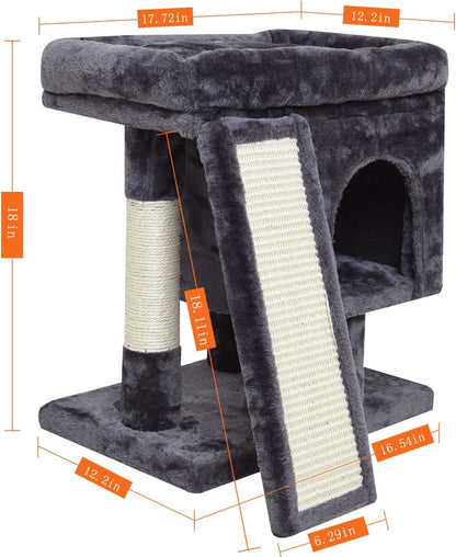 YANDLVY Small Cat Tower for Cats, Cute Cat Tree for Indoor Cats, Kittens Condo with Scratching Post and Board, Cat Cave, Modern Cat Activity House with Plush Perch (Green)
