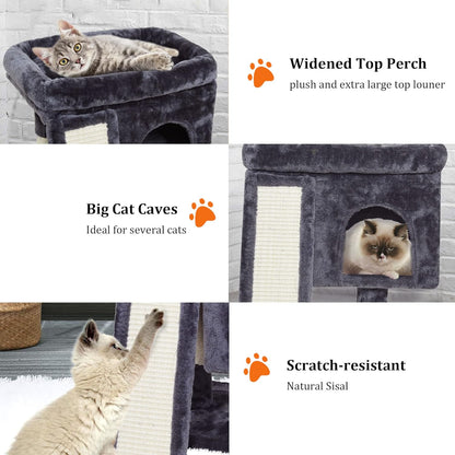 YANDLVY Small Cat Tower for Cats, Cute Cat Tree for Indoor Cats, Kittens Condo with Scratching Post and Board, Cat Cave, Modern Cat Activity House with Plush Perch (Green)