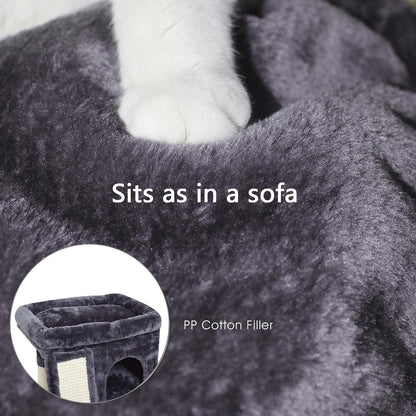 YANDLVY Small Cat Tower for Cats, Cute Cat Tree for Indoor Cats, Kittens Condo with Scratching Post and Board, Cat Cave, Modern Cat Activity House with Plush Perch (Green)