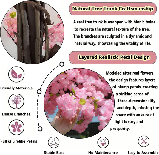 Large Artificial Cherry Blossom Trees Pink 6.6ft for Indoor Outdoor Home Decor,Tall Fake Japanese Cherry Blossom Wishing Trees for Living Room Garden Party,Wedding,Courtyards,Centerpieces
