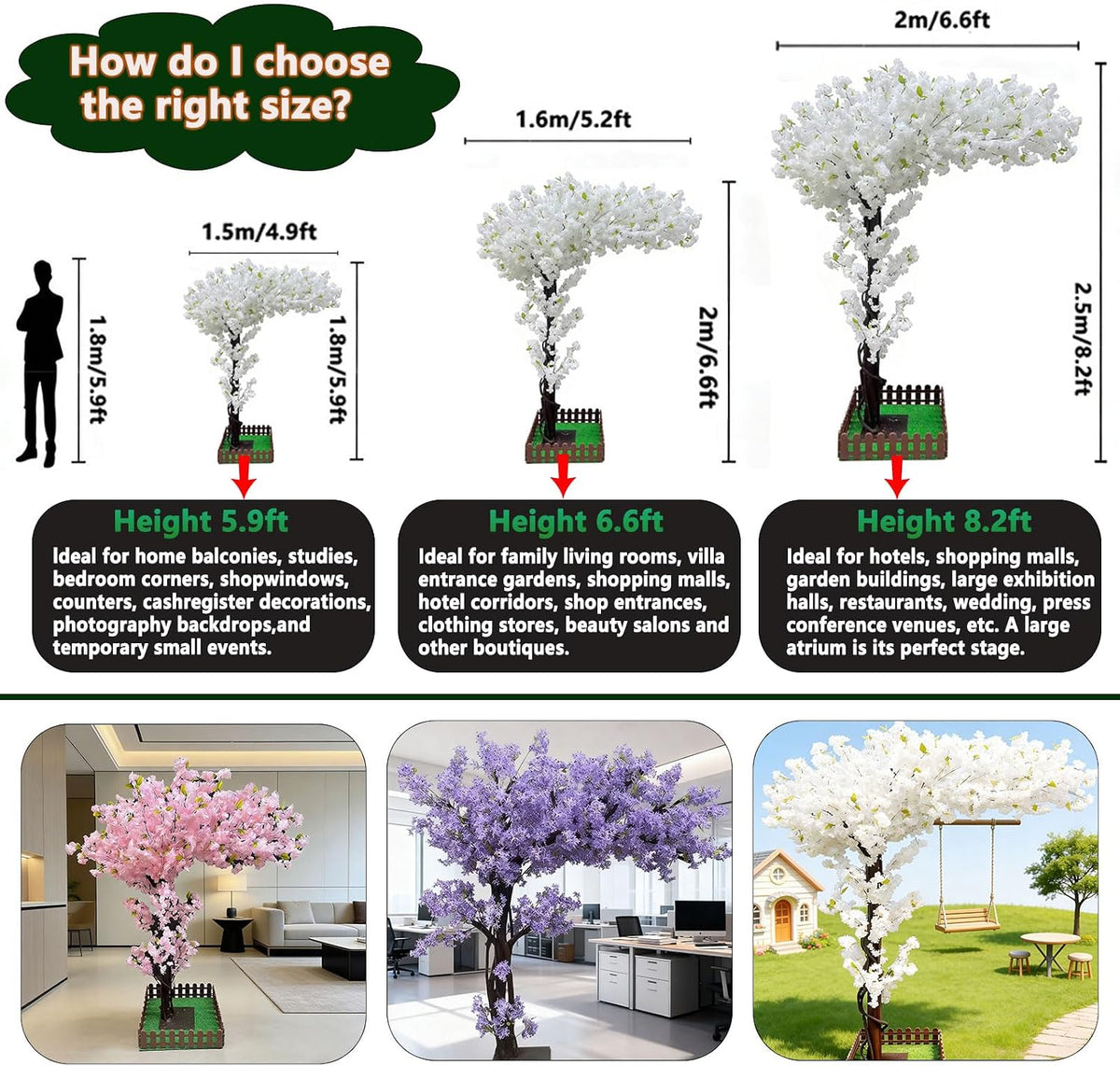 Large Artificial Cherry Blossom Trees Pink 6.6ft for Indoor Outdoor Home Decor,Tall Fake Japanese Cherry Blossom Wishing Trees for Living Room Garden Party,Wedding,Courtyards,Centerpieces