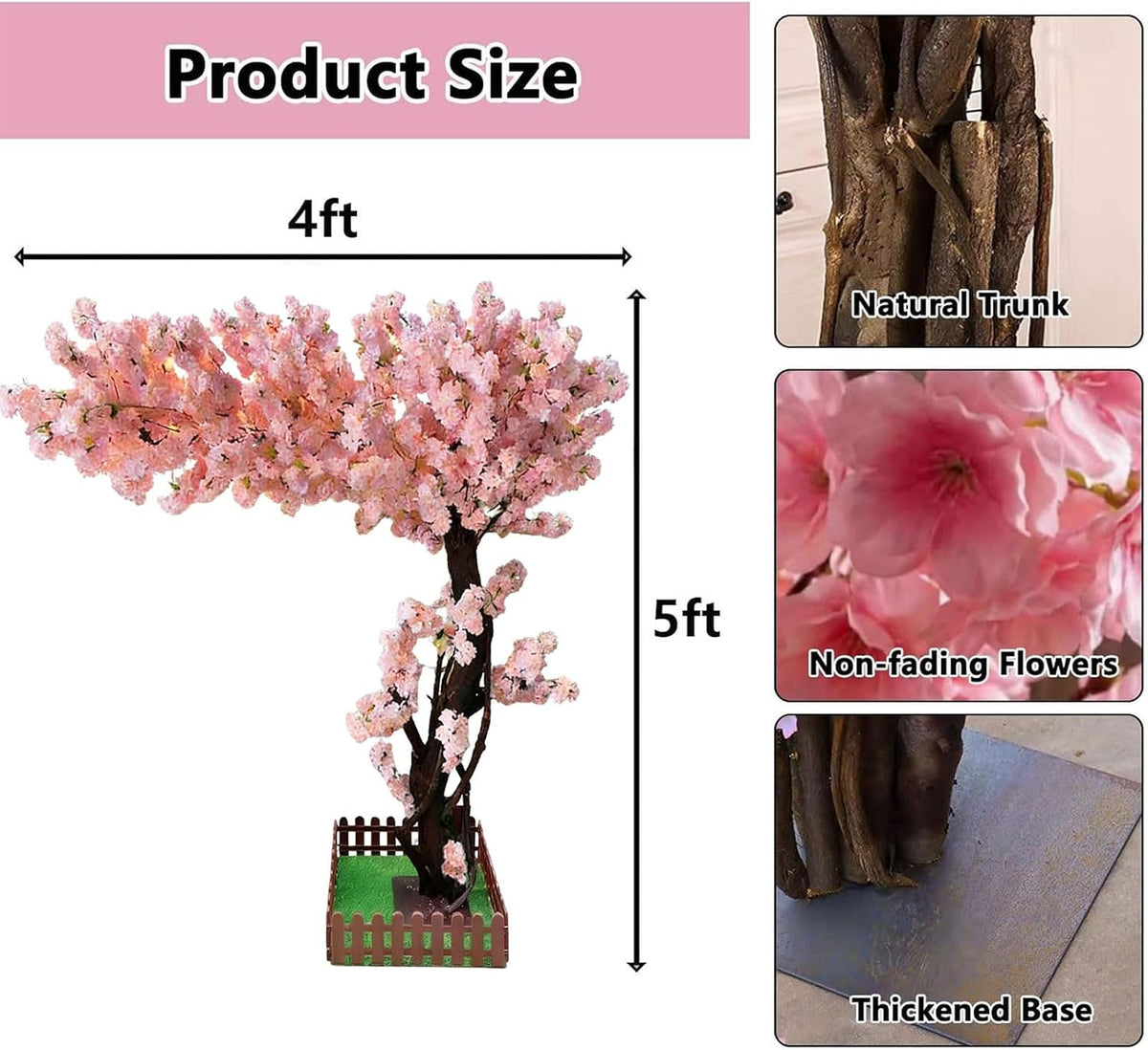 Large Artificial Cherry Blossom Trees Pink 6.6ft for Indoor Outdoor Home Decor,Tall Fake Japanese Cherry Blossom Wishing Trees for Living Room Garden Party,Wedding,Courtyards,Centerpieces