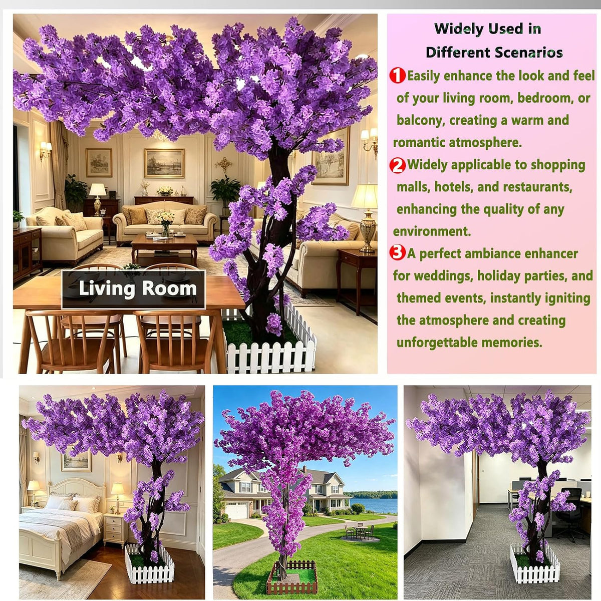 Large Artificial Cherry Blossom Trees Pink 6.6ft for Indoor Outdoor Home Decor,Tall Fake Japanese Cherry Blossom Wishing Trees for Living Room Garden Party,Wedding,Courtyards,Centerpieces