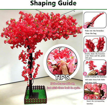 Large Artificial Cherry Blossom Trees Pink 6.6ft for Indoor Outdoor Home Decor,Tall Fake Japanese Cherry Blossom Wishing Trees for Living Room Garden Party,Wedding,Courtyards,Centerpieces
