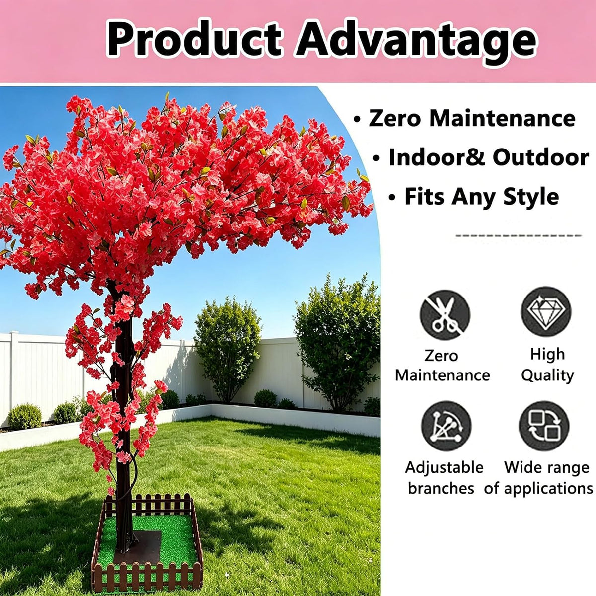 Large Artificial Cherry Blossom Trees Pink 6.6ft for Indoor Outdoor Home Decor,Tall Fake Japanese Cherry Blossom Wishing Trees for Living Room Garden Party,Wedding,Courtyards,Centerpieces