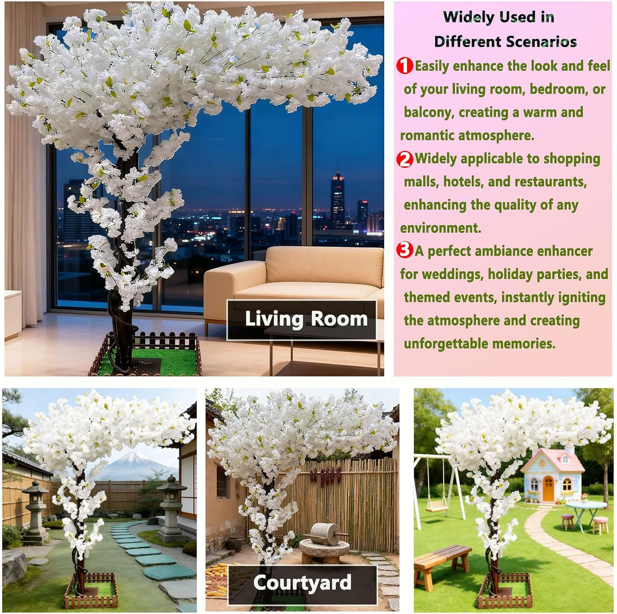 Large Artificial Cherry Blossom Trees Pink 6.6ft for Indoor Outdoor Home Decor,Tall Fake Japanese Cherry Blossom Wishing Trees for Living Room Garden Party,Wedding,Courtyards,Centerpieces