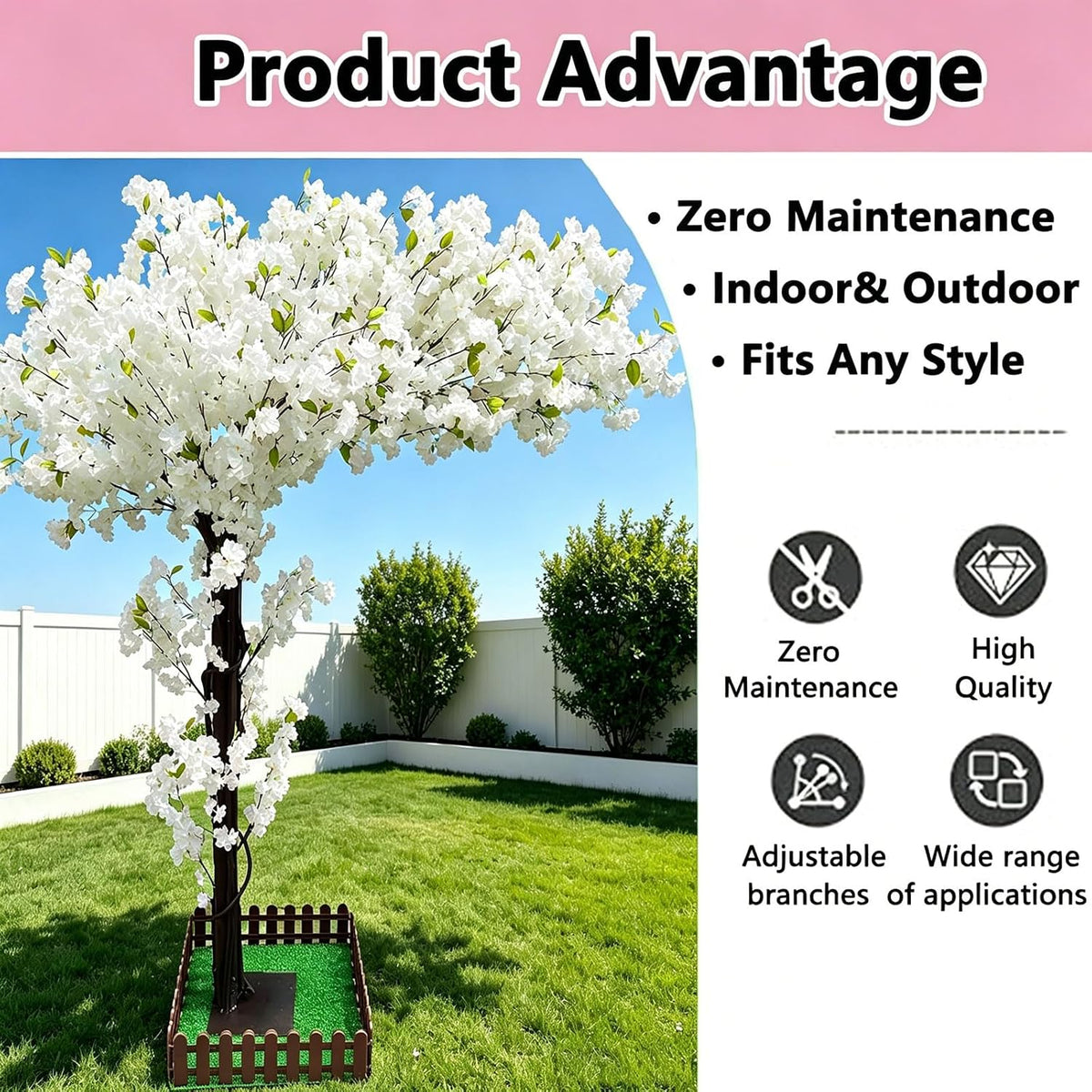 Large Artificial Cherry Blossom Trees Pink 6.6ft for Indoor Outdoor Home Decor,Tall Fake Japanese Cherry Blossom Wishing Trees for Living Room Garden Party,Wedding,Courtyards,Centerpieces