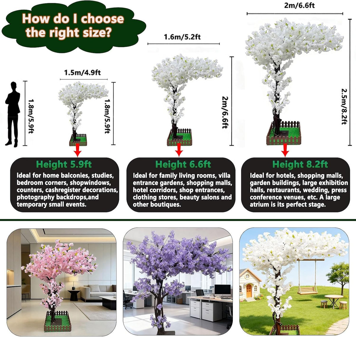 Large Artificial Cherry Blossom Trees Pink 6.6ft for Indoor Outdoor Home Decor,Tall Fake Japanese Cherry Blossom Wishing Trees for Living Room Garden Party,Wedding,Courtyards,Centerpieces