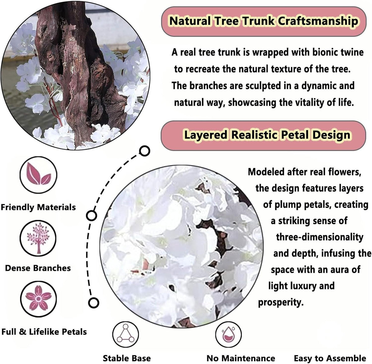 Large Artificial Cherry Blossom Trees Pink 6.6ft for Indoor Outdoor Home Decor,Tall Fake Japanese Cherry Blossom Wishing Trees for Living Room Garden Party,Wedding,Courtyards,Centerpieces