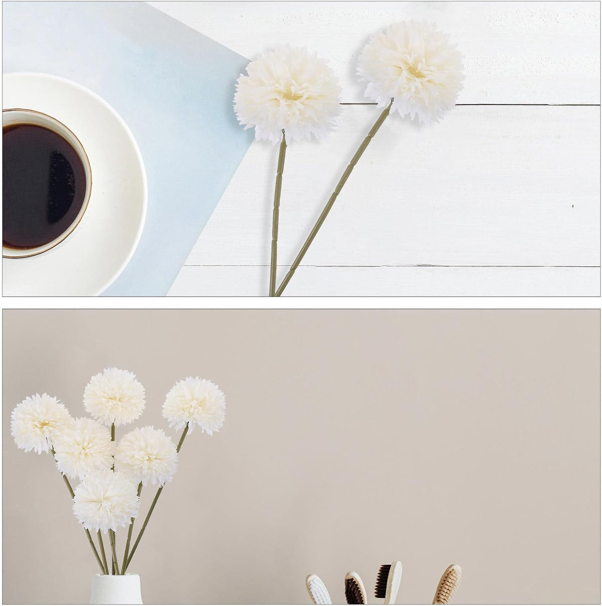 6ppcs Fake Dandelion Flowers and Hyacinth Faux Plastic Stems for Home Wedding Decorations Dandelion Prop Floral Arrangement 2.36 Inch