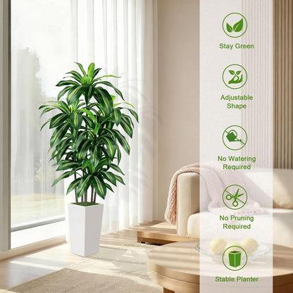 5FT Fake Plant Artificial Dracaena Tree Indoor - Faux Plants Indoor Tall with White Planter - Fake Tree Floor Plant Artificial Plants Decor for Living Room Office