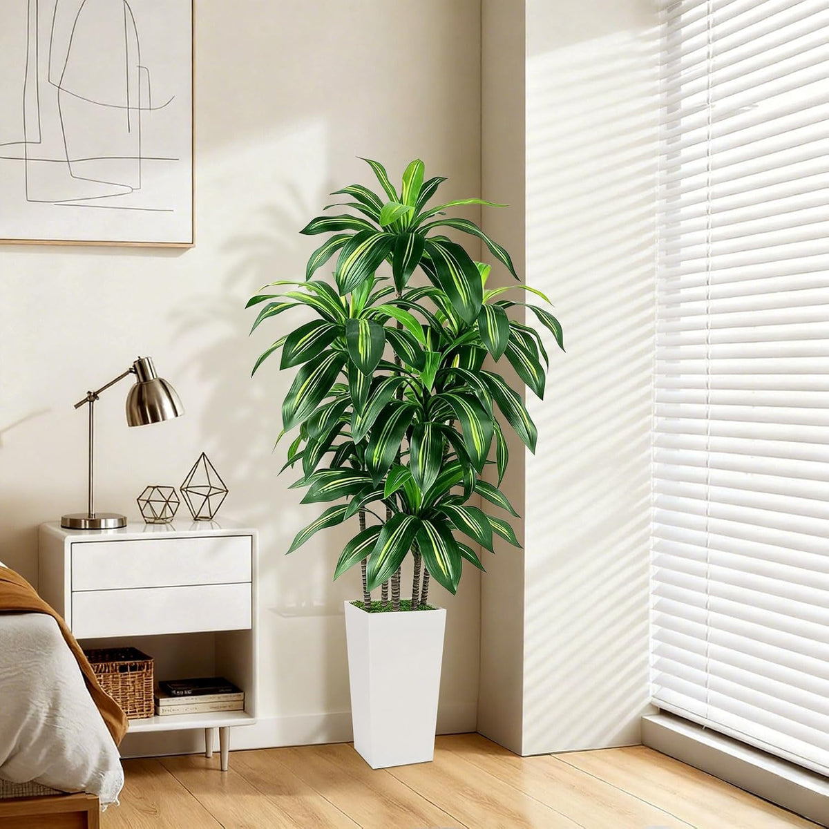 5FT Fake Plant Artificial Dracaena Tree Indoor - Faux Plants Indoor Tall with White Planter - Fake Tree Floor Plant Artificial Plants Decor for Living Room Office