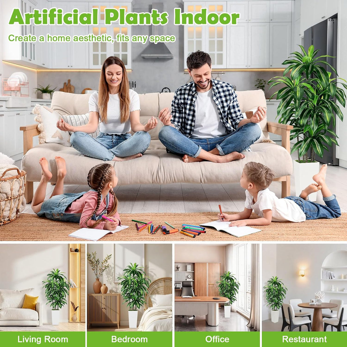 5FT Fake Plant Artificial Dracaena Tree Indoor - Faux Plants Indoor Tall with White Planter - Fake Tree Floor Plant Artificial Plants Decor for Living Room Office