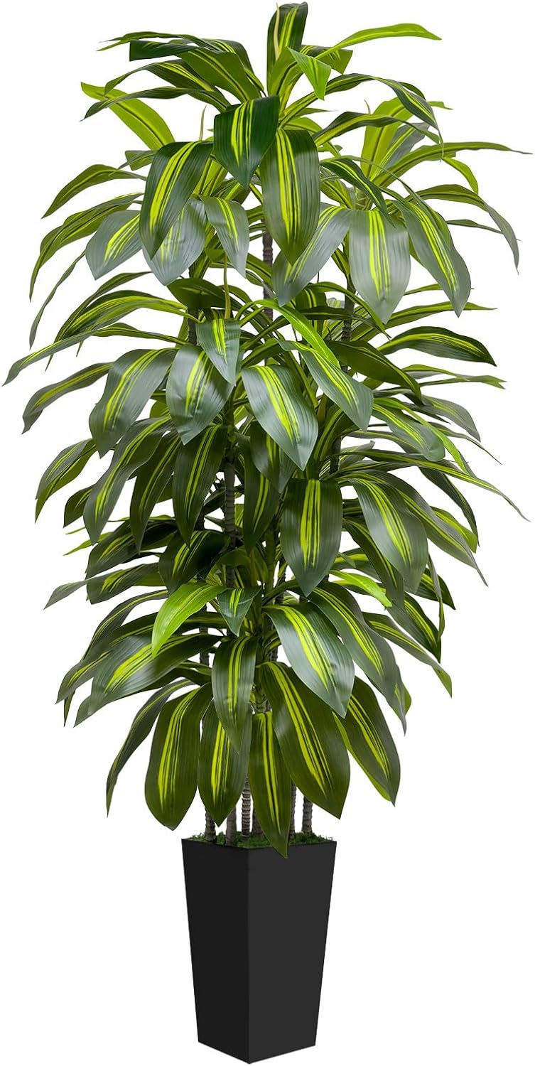 5FT Fake Plant Artificial Dracaena Tree Indoor - Faux Plants Indoor Tall with White Planter - Fake Tree Floor Plant Artificial Plants Decor for Living Room Office