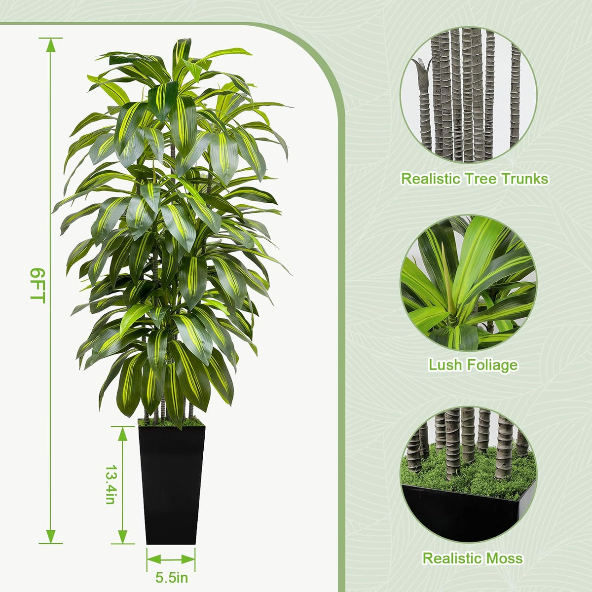 5FT Fake Plant Artificial Dracaena Tree Indoor - Faux Plants Indoor Tall with White Planter - Fake Tree Floor Plant Artificial Plants Decor for Living Room Office