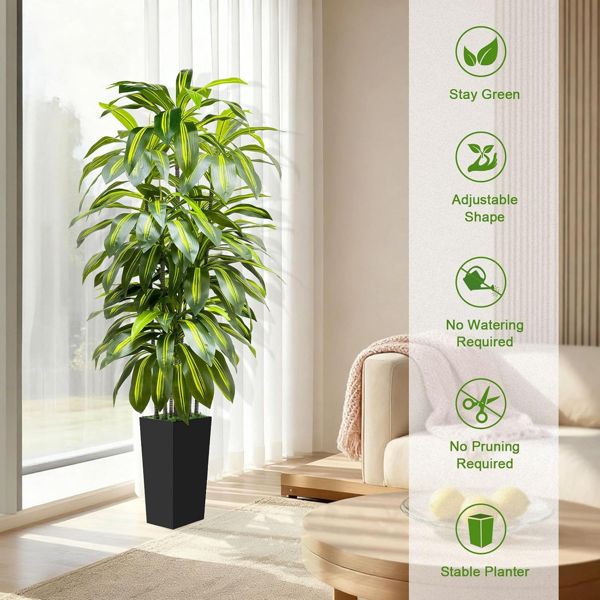 5FT Fake Plant Artificial Dracaena Tree Indoor - Faux Plants Indoor Tall with White Planter - Fake Tree Floor Plant Artificial Plants Decor for Living Room Office