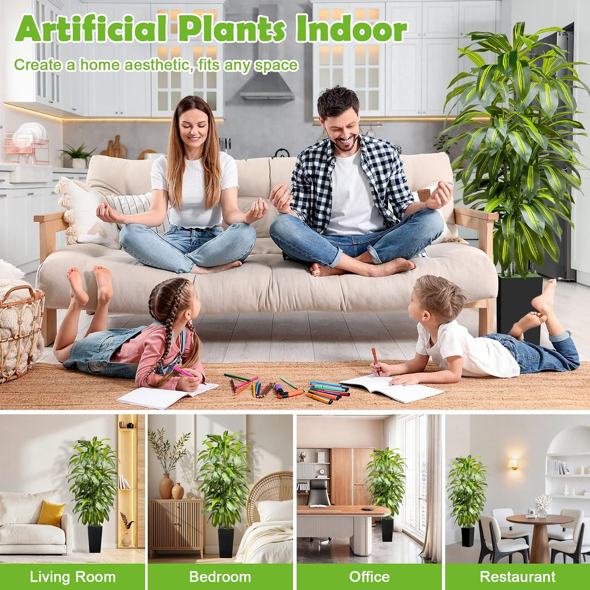 5FT Fake Plant Artificial Dracaena Tree Indoor - Faux Plants Indoor Tall with White Planter - Fake Tree Floor Plant Artificial Plants Decor for Living Room Office