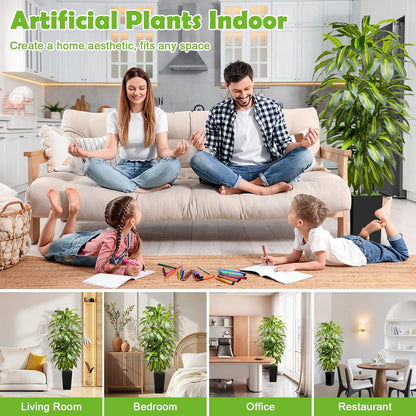 5FT Fake Plant Artificial Dracaena Tree Indoor - Faux Plants Indoor Tall with White Planter - Fake Tree Floor Plant Artificial Plants Decor for Living Room Office