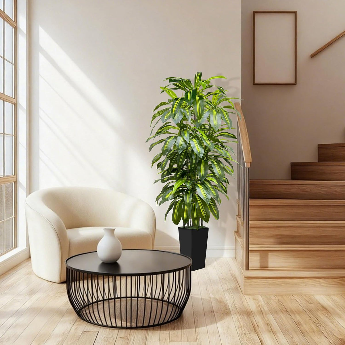5FT Fake Plant Artificial Dracaena Tree Indoor - Faux Plants Indoor Tall with White Planter - Fake Tree Floor Plant Artificial Plants Decor for Living Room Office