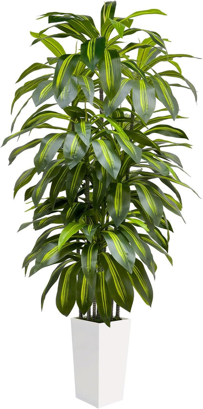 5FT Fake Plant Artificial Dracaena Tree Indoor - Faux Plants Indoor Tall with White Planter - Fake Tree Floor Plant Artificial Plants Decor for Living Room Office