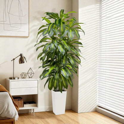 5FT Fake Plant Artificial Dracaena Tree Indoor - Faux Plants Indoor Tall with White Planter - Fake Tree Floor Plant Artificial Plants Decor for Living Room Office