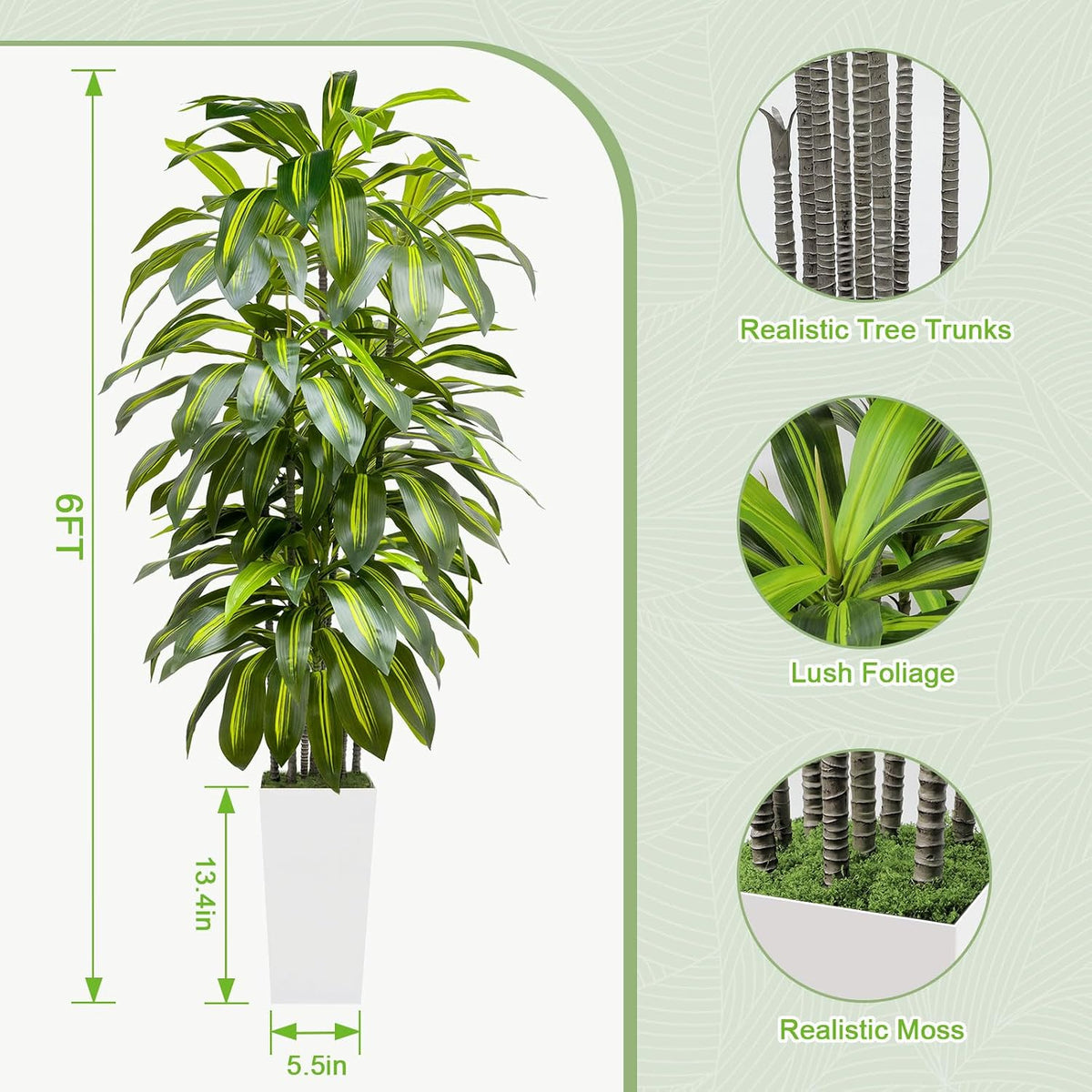 5FT Fake Plant Artificial Dracaena Tree Indoor - Faux Plants Indoor Tall with White Planter - Fake Tree Floor Plant Artificial Plants Decor for Living Room Office
