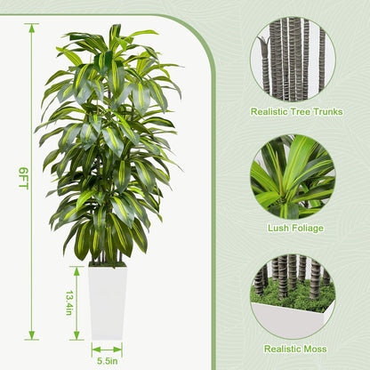 5FT Fake Plant Artificial Dracaena Tree Indoor - Faux Plants Indoor Tall with White Planter - Fake Tree Floor Plant Artificial Plants Decor for Living Room Office
