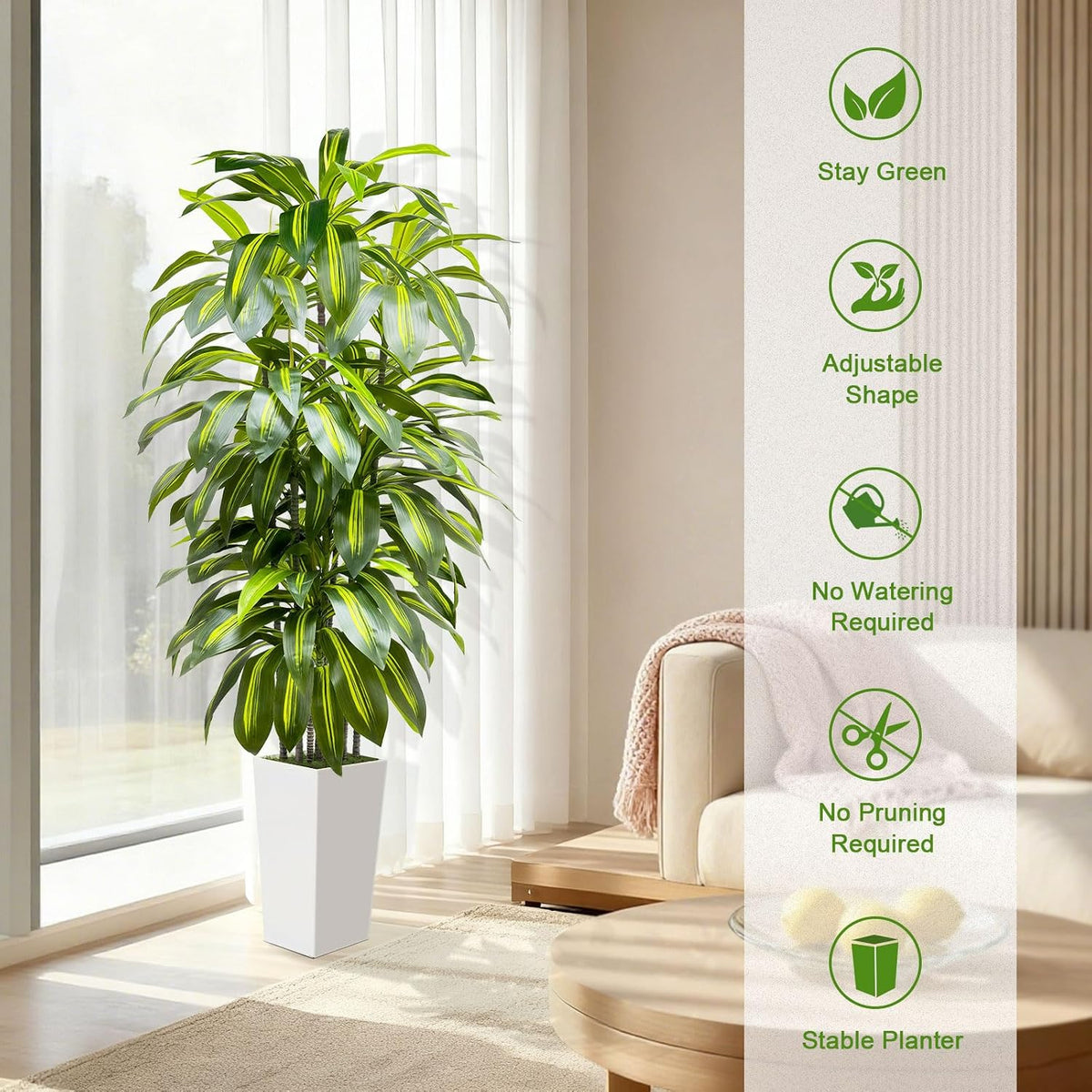 5FT Fake Plant Artificial Dracaena Tree Indoor - Faux Plants Indoor Tall with White Planter - Fake Tree Floor Plant Artificial Plants Decor for Living Room Office