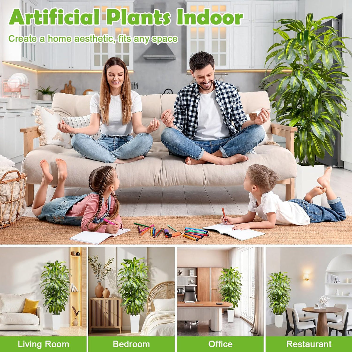 5FT Fake Plant Artificial Dracaena Tree Indoor - Faux Plants Indoor Tall with White Planter - Fake Tree Floor Plant Artificial Plants Decor for Living Room Office