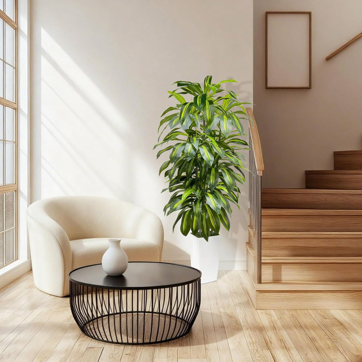 5FT Fake Plant Artificial Dracaena Tree Indoor - Faux Plants Indoor Tall with White Planter - Fake Tree Floor Plant Artificial Plants Decor for Living Room Office